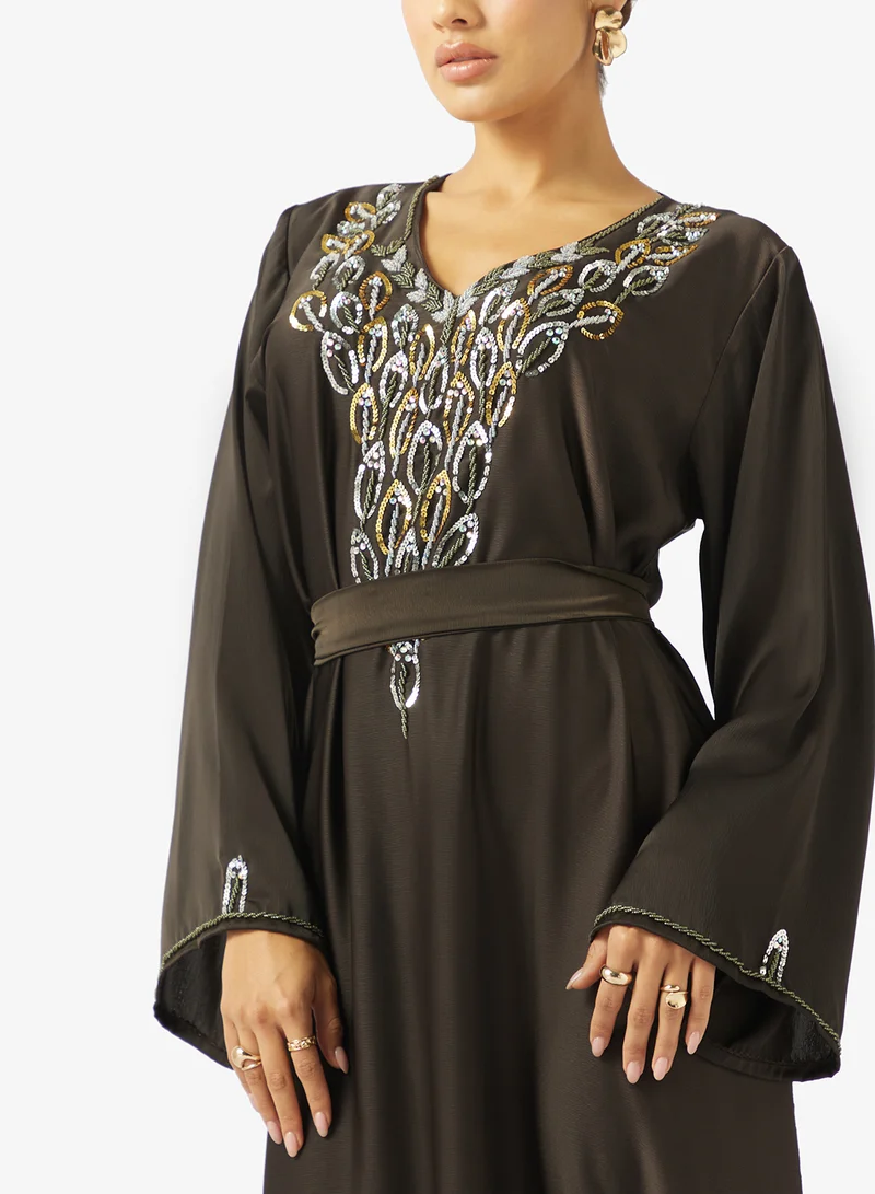hayas closet  Floral Beaded Embroidery Work At Front Section  Jalabiya for Women | Best Price UAE
